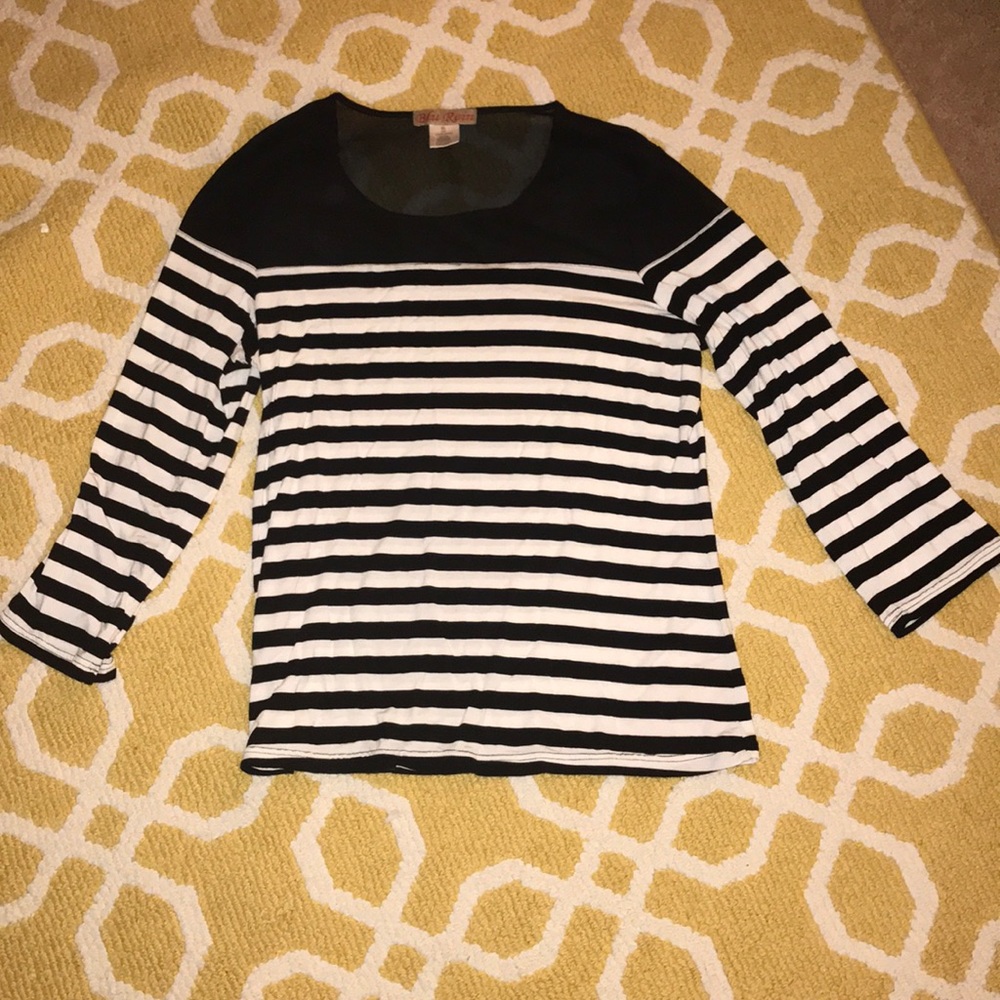 Black and White sheer shoulder top